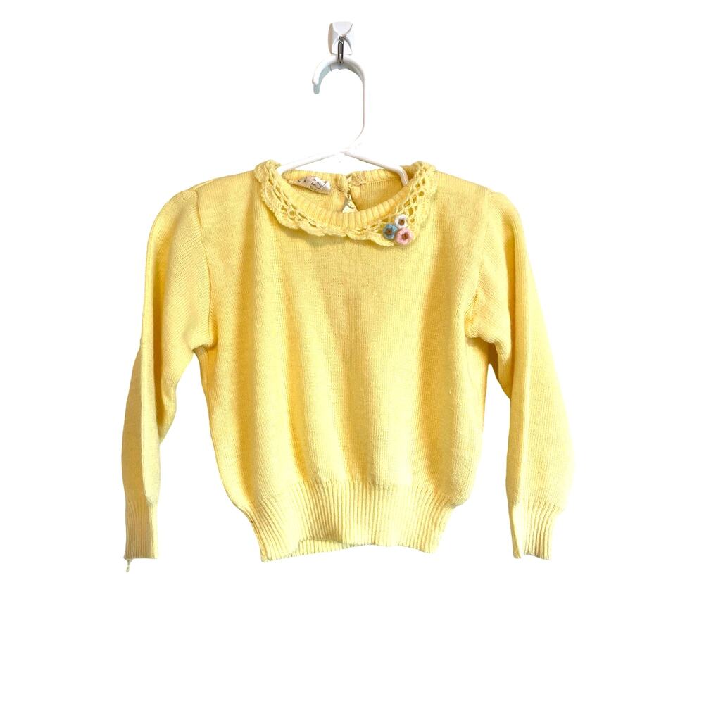 K-mart vintage yellow pullover sweater with crochet lace collar solid Size 4T.